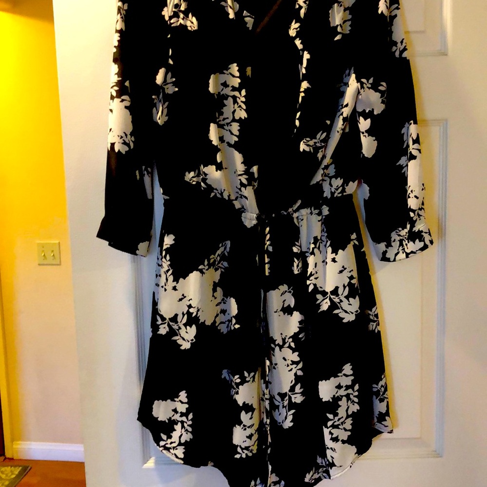 Shirt dress elastic waist 3/4 sleeve with pockets